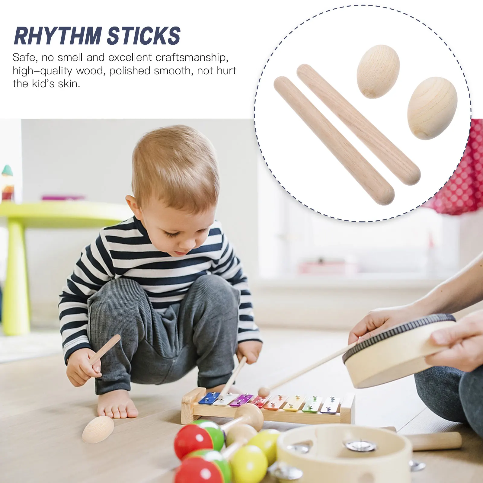 

4 Pcs Percussion Set Wood Instrument Wooden Rhythm Music Lummi Stick Baby Shakers Kids Musical Sticks Egg Toys