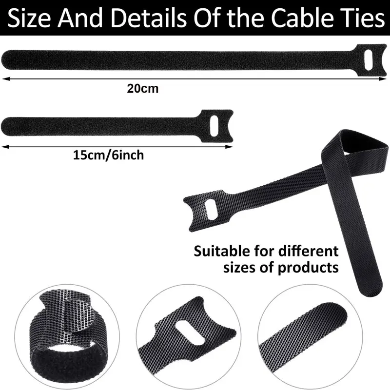 20/50Pcs Reusable Fastening Cable Ties Hook Loop Cable Management Ties Adjustable Cord Organizer for Home Office Data Centers