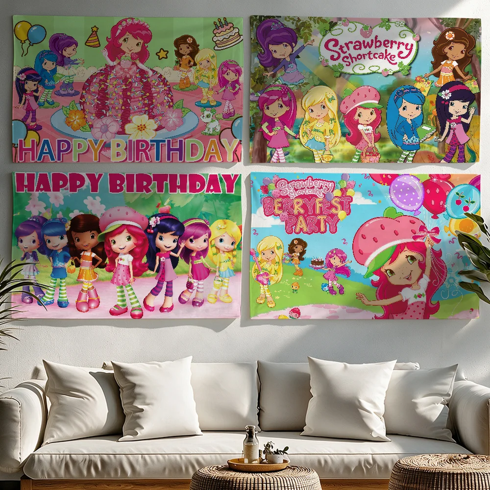 Cartoon S-Strawberry S-Shortcake flag Tapestries Outdoor Parties Bedrooms Living Rooms Dorm Rooms Wall Decor Banners Gifts