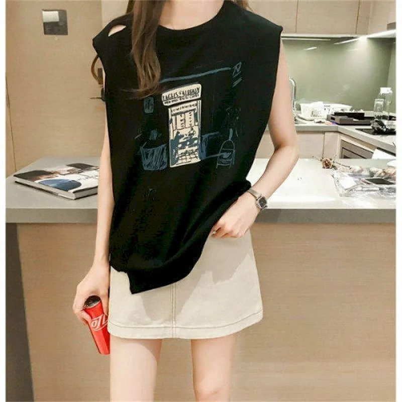 Cotton Vest Women Tops Summer New Harajuku Printing Korean Fashion Casual Sleeveless T-shirt Loose Tanks O-neck Women Clothing