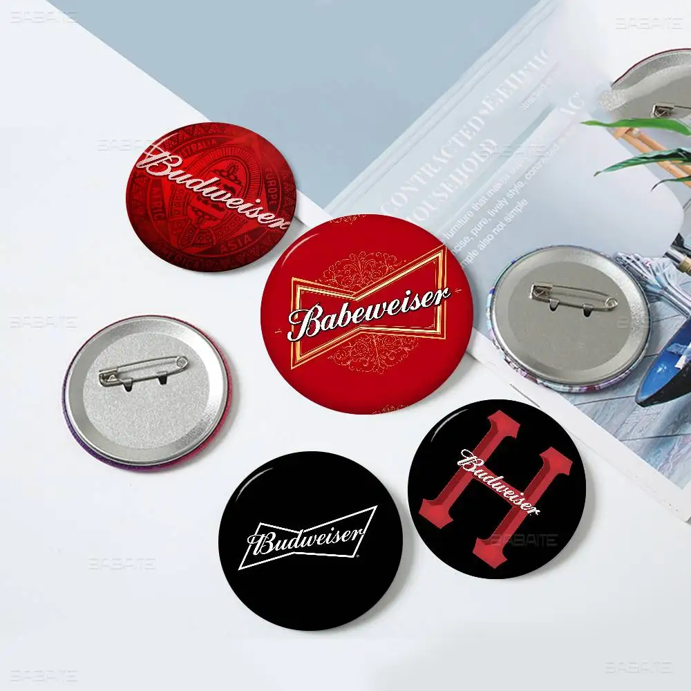 Beer Brand B-BudweiserS Logo 58mm Cute Anime Figure Icon Badge Handmade Tinplate Brooch for Clothes Chest Ornament Gifts
