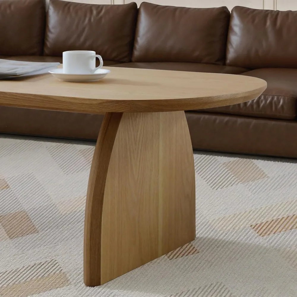 طاولة قهوة خشبية بيضاوية، 47 تصميمًا بسيطًا، قطعة مركزية منحنية حديثة، طاولة جانبية منخفضة لغرفة المعيشة