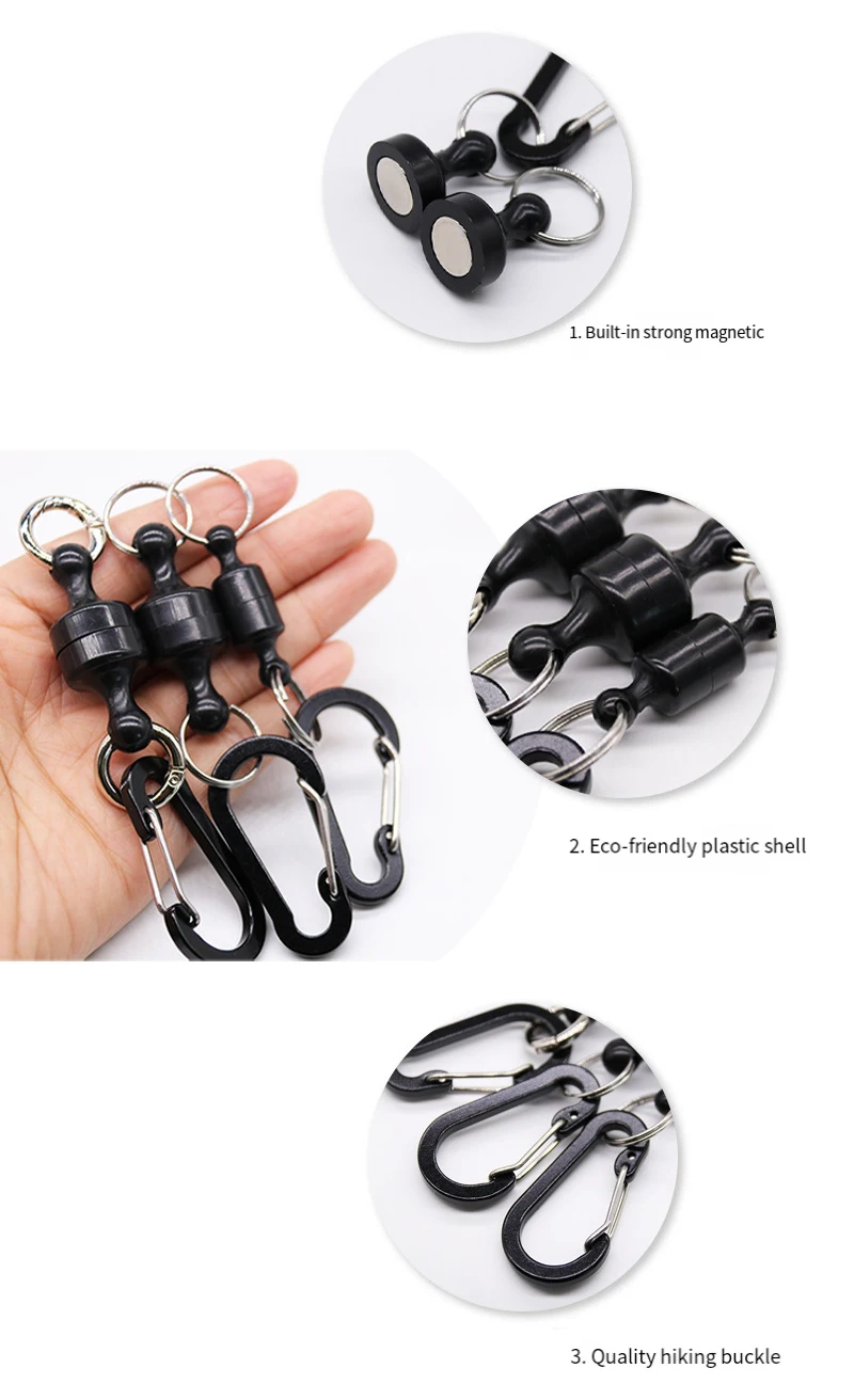 Portable Steel Fishing MRC Strong Magnetic Quick Release Clips Net Holder with Fishing Coil Lanyard Aluminum Carabiner 105x20mm