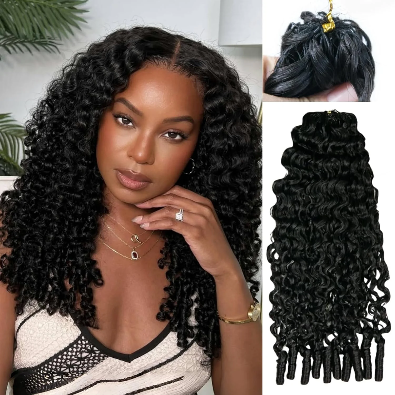 

Накладные волосы из натуральных волос с эффектом бирманских кудрей, невидимые, без узлов, предварительно разделенные, для плетения крючком, в стиле бохо, с эффектом водной волны, для женщин