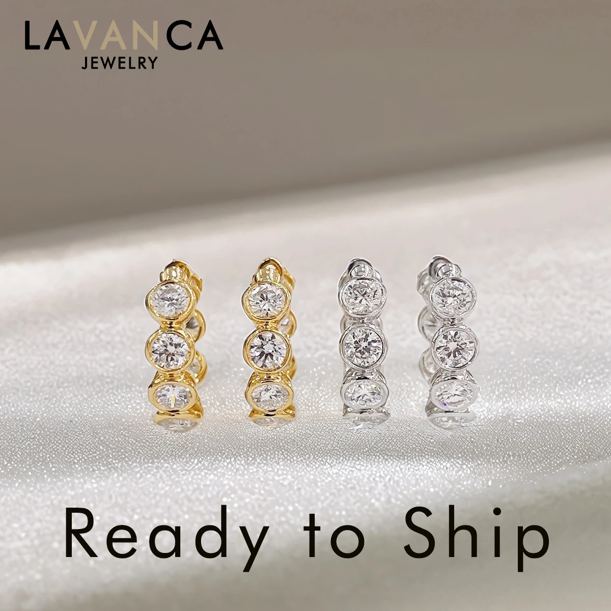 Brilliant Round Cut Lab Created Diamond Earrings Bezel Set Lab Grown Diamond Hoop Earrings 18K White/Yellow Gold Earrings
