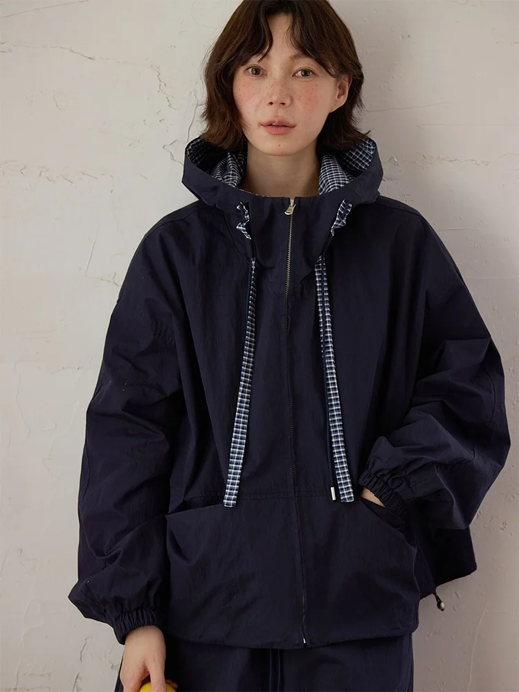 

about Passion Spring Plaid Patchwork Hooded Jacket And Short Skirt Set Women's Casual Style Long Sleeve Loose Fit Spring Outfit