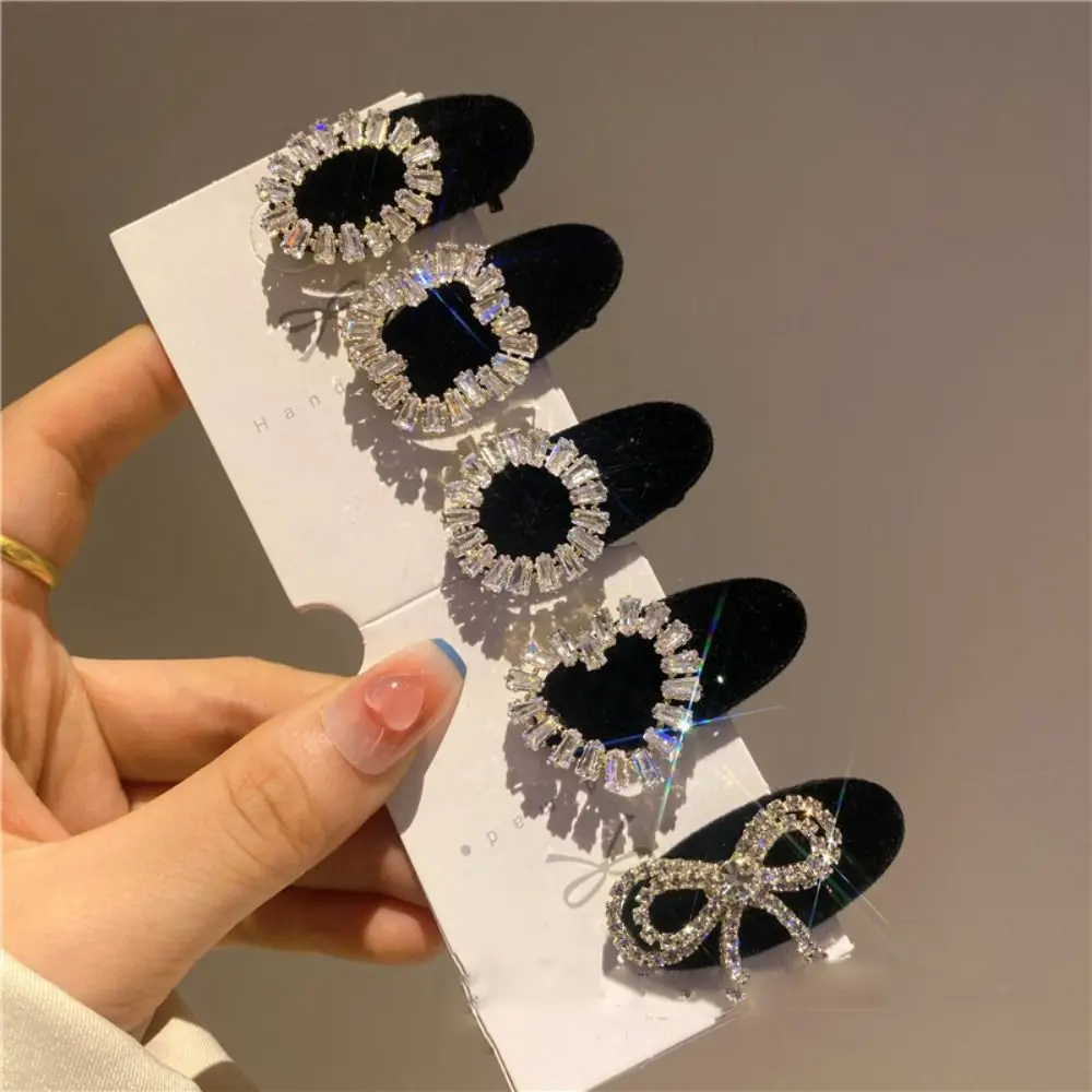 French Elegant Zircon Rhinestone Luxury Hairband Korean Style Hairpin Girls Hair Clip Velvet Bow Duckbill Clip Sweet Barrettes