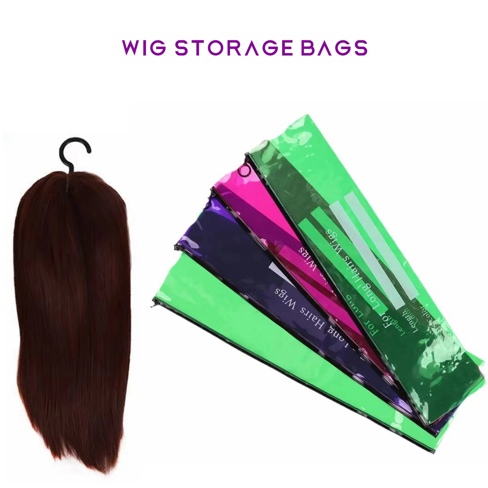 

3set Portable Wig Storage Bags For Multiple Wigs PVC Wig Bags With Zipper Waterproof Hair Extension Packaging Bag Plastic Holder