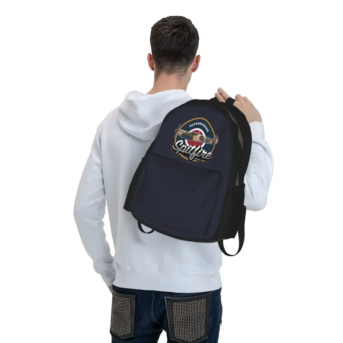 RAF Supermarine Spitfire Fighter Aircraft Plane Airplane Student Backpack School Bag Hiking Travel Daypack Bookbag Shoulder Bags