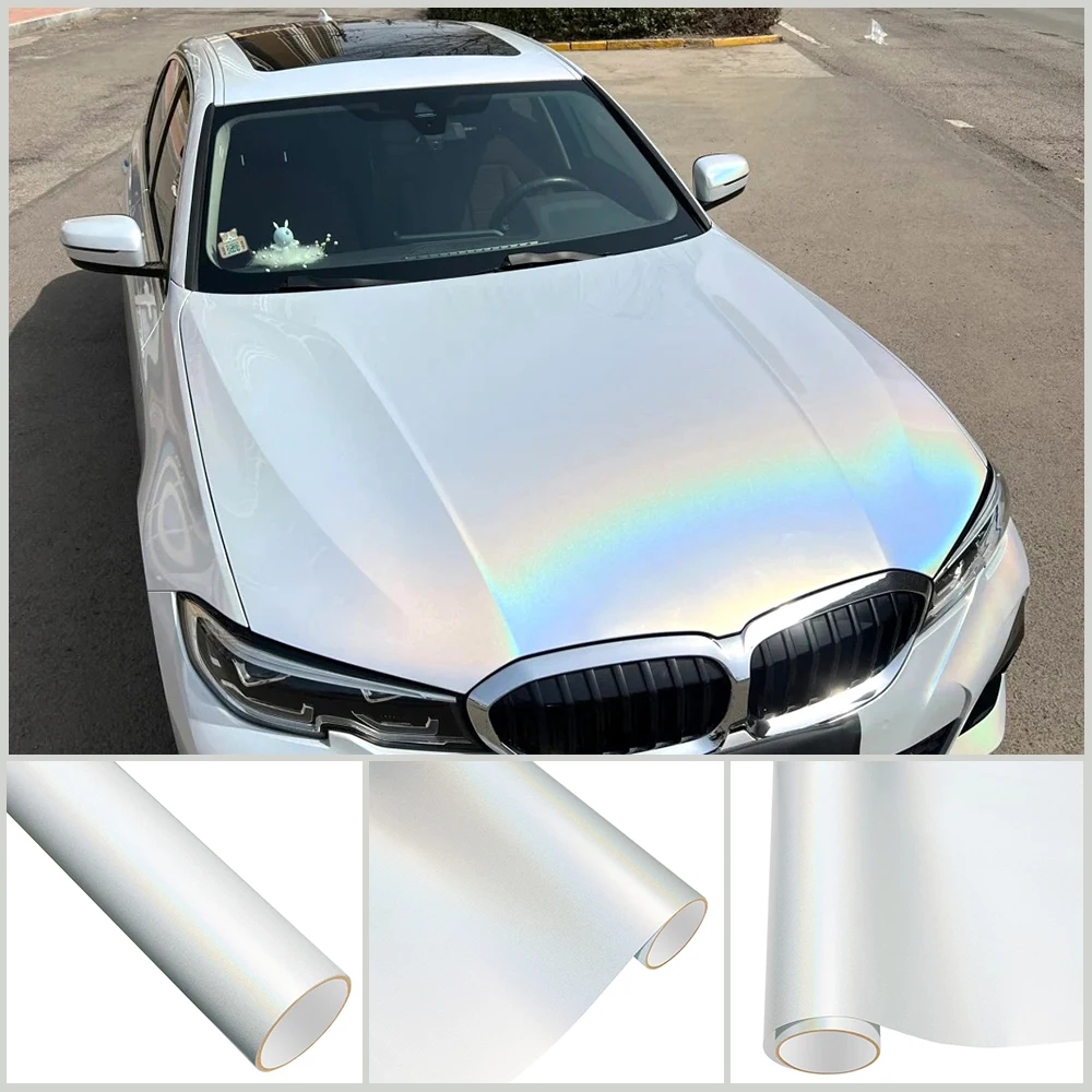PET ماتي قزحي الألوان الليزر الأبيض سيارة التفاف الفينيل فيلم مقاوم للماء مقاومة للخدش ذاتية اللصق دراجة نارية السيارات الجسم ديكور الفيلم