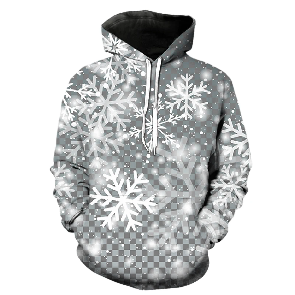 

Winter Snowflakes Men's Hoodies Streetwear Funny Sweatshirts Casual Tops 3D Printed Pullover Teens With Hood Jackets Hip Hop