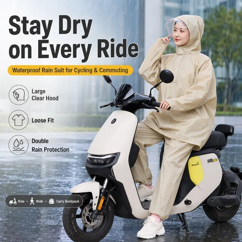 

Loose Fit Waterproof Rain Jacket & Pants – Hooded EVA Rain Suit for Women, Commuting, Scooter, Walking