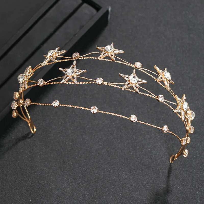 Shinning Baroque Star Headband for Women Double Layer Handmade Thin Hair Hoops with Hexagram Hairband Wedding Accessories