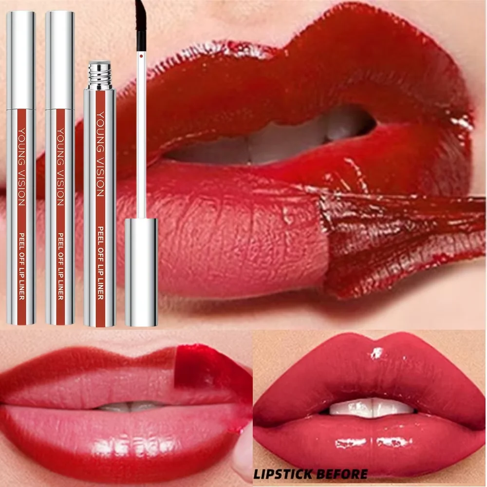YOUNG VISION 3 色/パック ティア リップ ライナー ピールオフ リップ ライナー マット 汚れにくい 長持ち カラーかぎ針編みリップ ペンシル セット