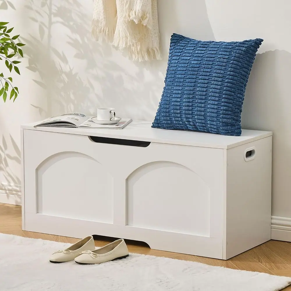 Large Entryway Storage Bench with Lift Top, Wooden, Supports 330 lb, White, Suitable for Hallway and Living Room