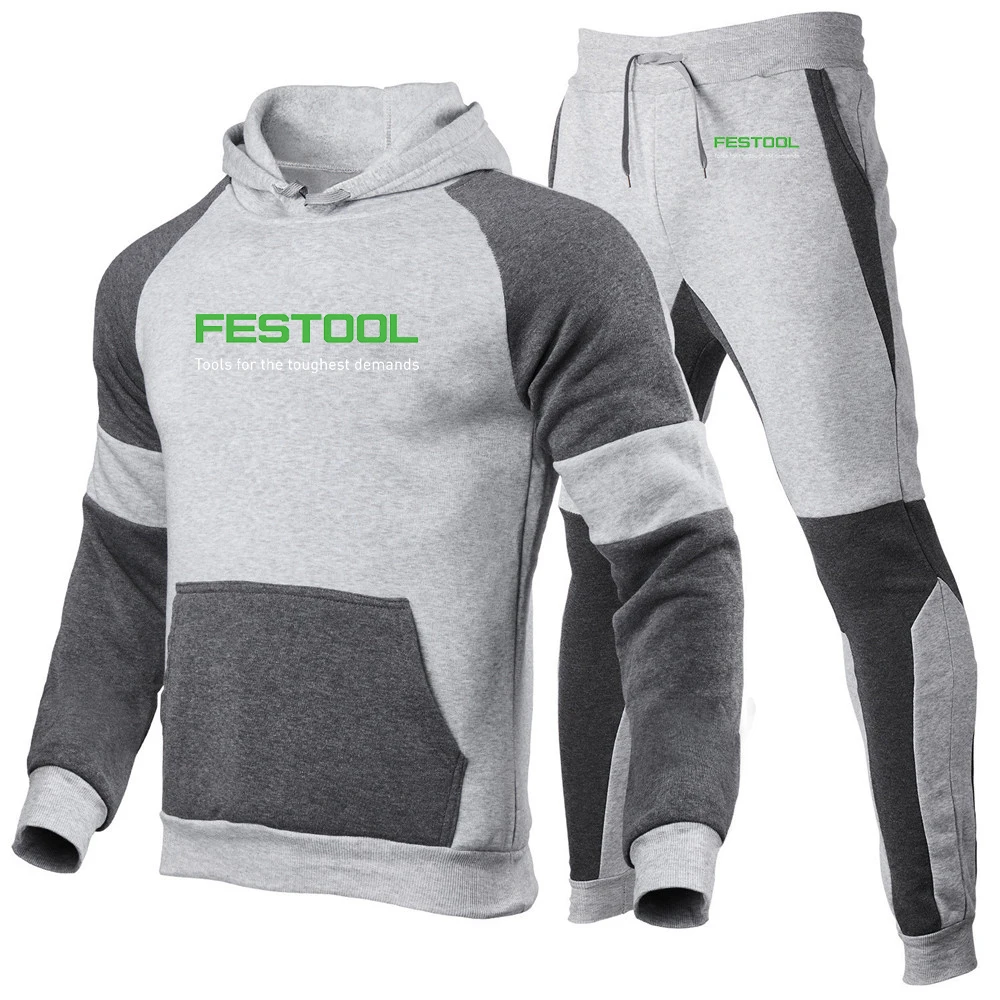 

202, весенне-осенние мужские Festool Tools, графический логотип, принт, модные лоскутные толстовки с капюшоном + спортивные комплекты длинных брюк на шнурке