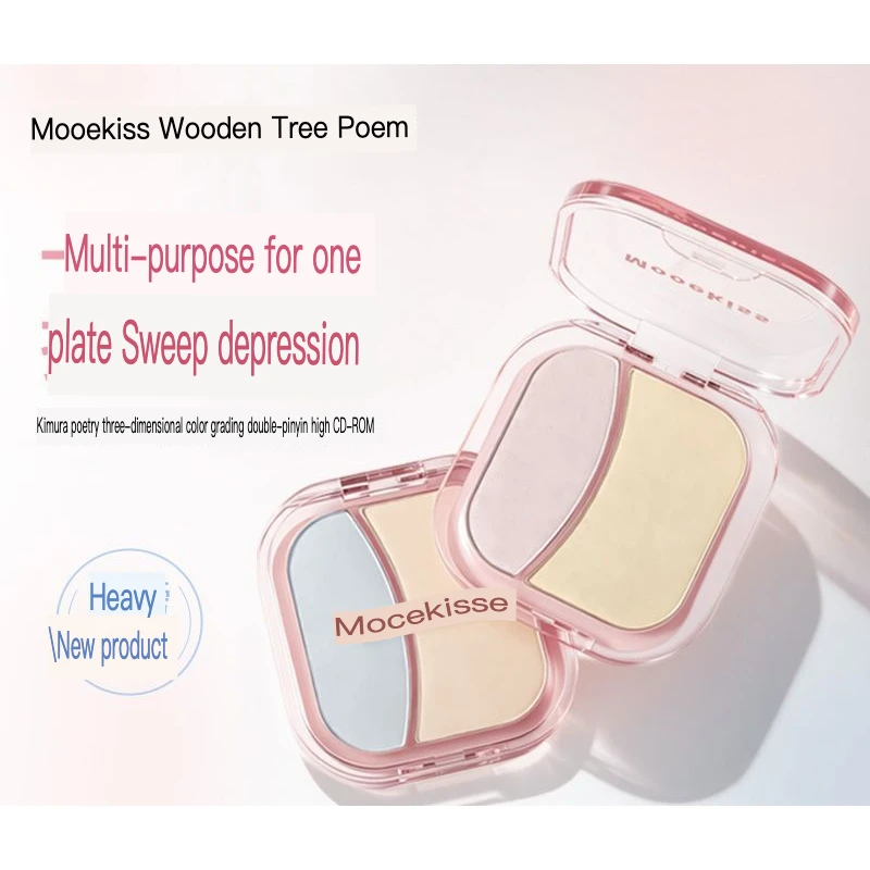 3D Color-adjusting Dual-color Highlighter Palette For Facial Highlighting And Dimensional Atmosphere