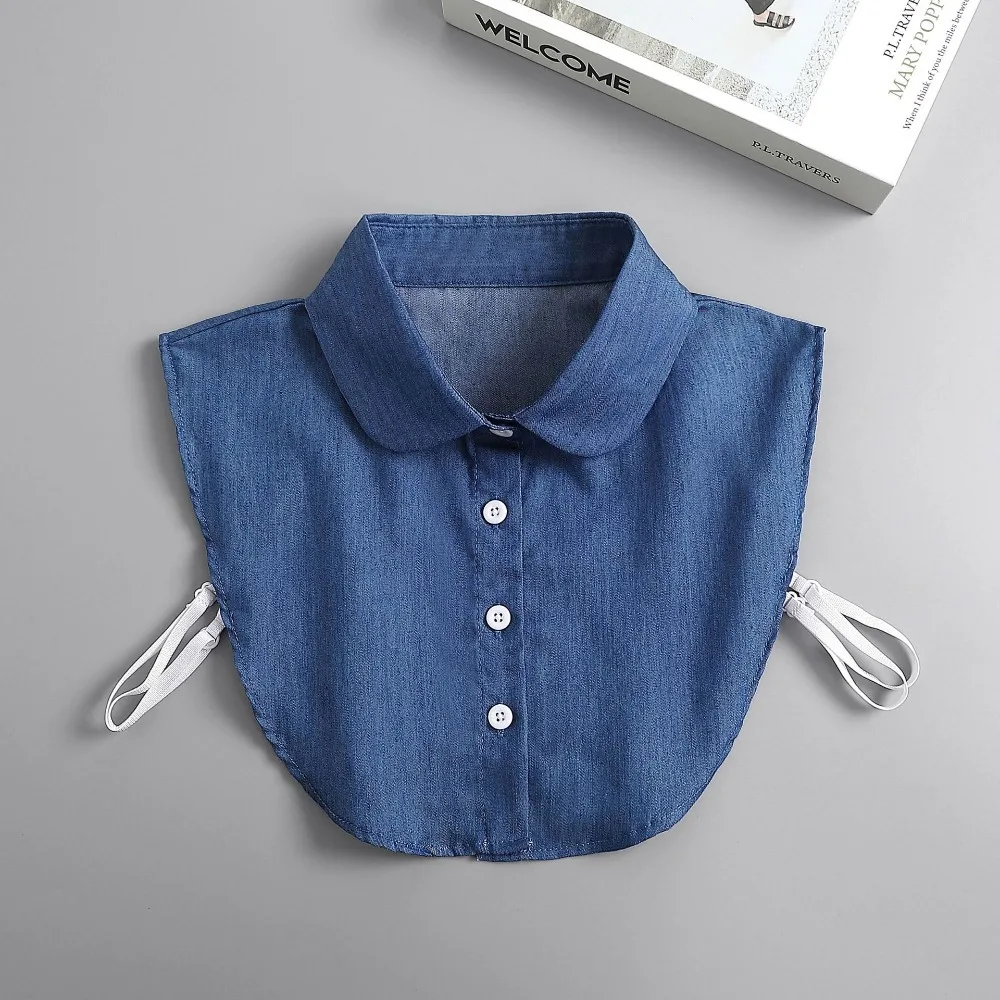 Retro Verstellbare Träger Denim-Kragen im koreanischen Stil, abnehmbarer Rundhalskragen, einfarbig, vielseitiger Hemdkragen für Damen – Detail 7