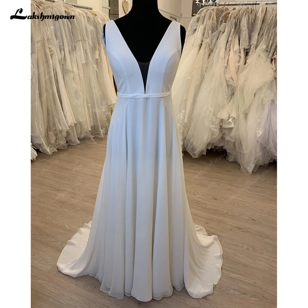 Vestidos de Novia sencillos de corte a para mujer, Vestidos de Novia sin mangas con cuello en V, Vestidos de Novia personalizados