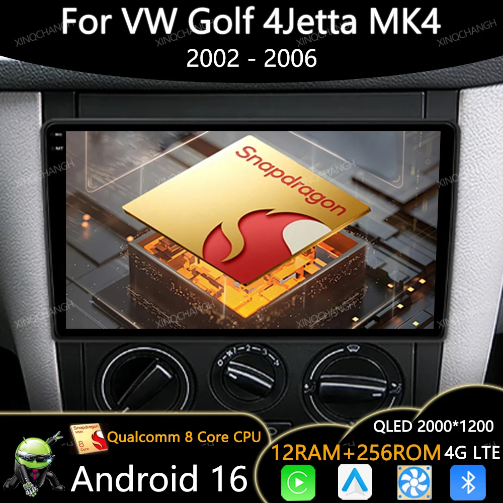 Android 16 Car Radio For Volkswagen VW Golf 4 IV Jetta MK4 BT 4G WIFI GPS Head Unit Carplay Auto Qualcomm QLED 2DIN Navigation