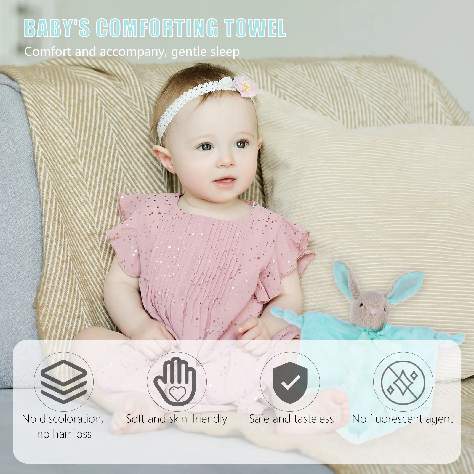 

Crystal Velvet Soothing Towel Bunny Rabbit Lovey Baby Girl Towels Appease Loveys Small for Material Infant