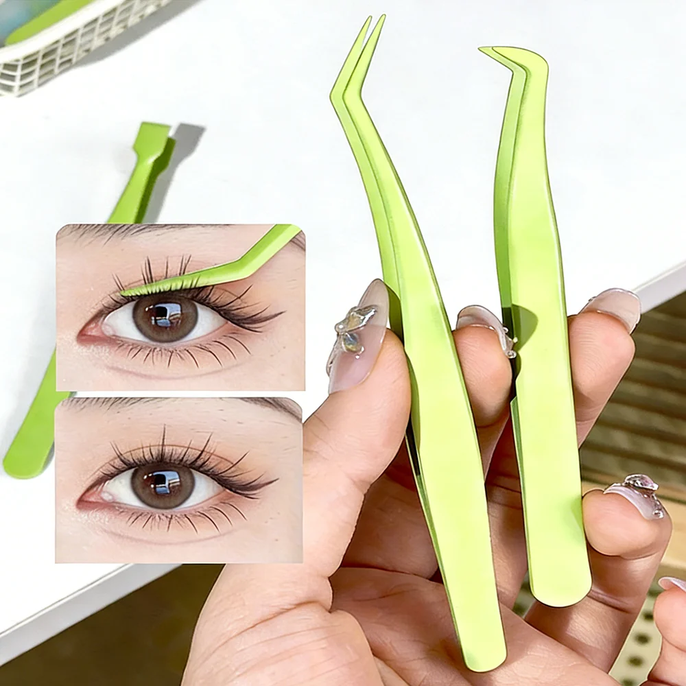 Pęsety ze stali nierdzewnej wysokiej jakości do sztucznych rzęs, pęsety do rzęs po przedłużaniu, lekkie, do izolacji rzęs w domu.