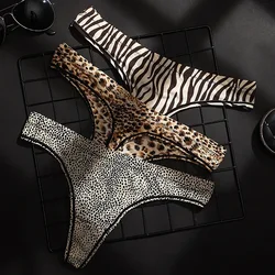 New sexy sexy women's underwear leopard print ice silk seamless thong briefs