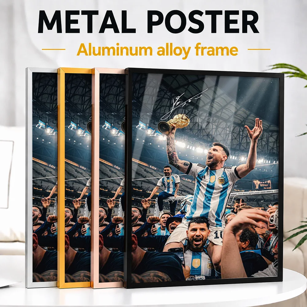 Lionel Messi Celebrating Victory Framed Aluminum Metal Poster Personalized Photographic Wall Art For Sports Memorabilia Room