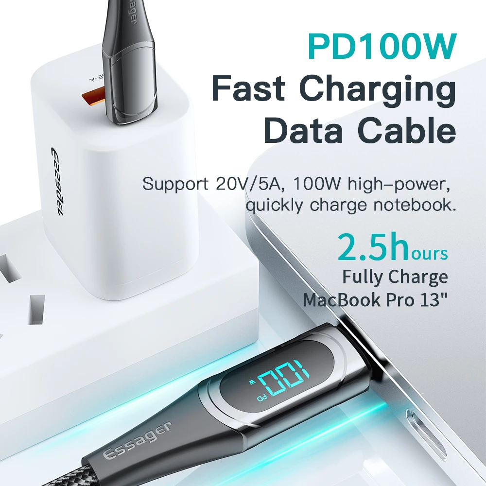 Essager Cable USB-C 100W PD Carga Rápida MacBook iPad - imagen 3