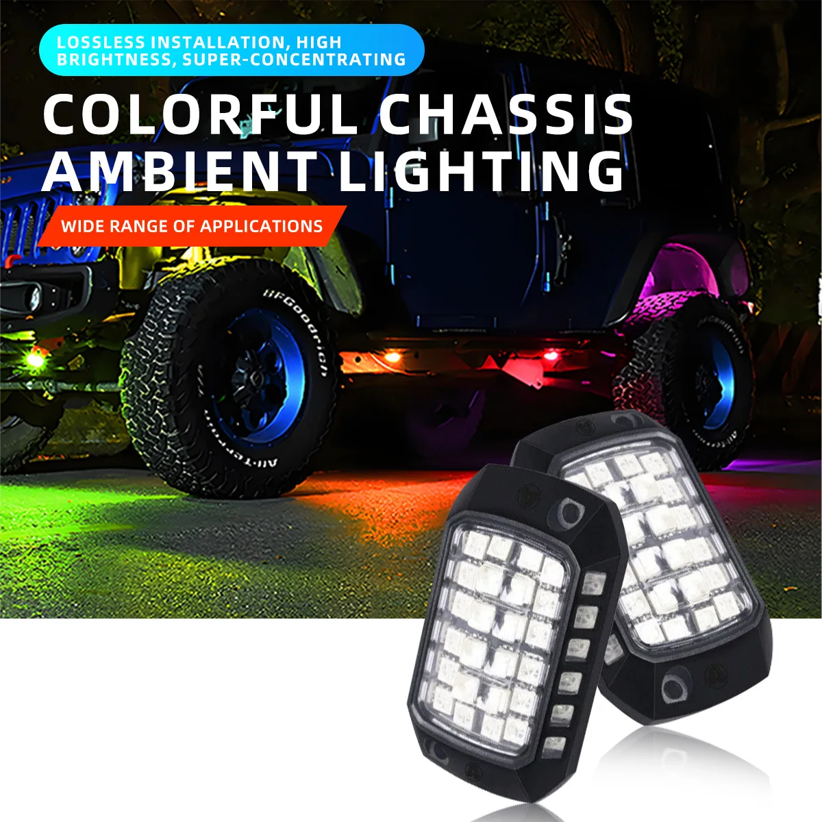 2/4x Underglow 3D Objektiv Chassis Licht 12V Neon Kit Für Jeep Off-Road 4x4 Lkw UTV SUV ATV Auto Rock Dekorative Lichter Auto Teile