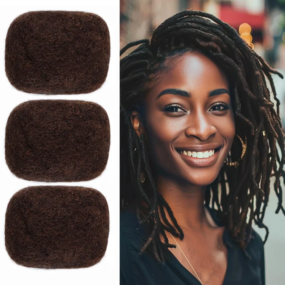 Afro Kinky Bulk Human Hair Medium Brown #4 Color 30G Tight Kinky Bulk Afro Hair Ideal for Making or Repairing Permanent 8 Inch