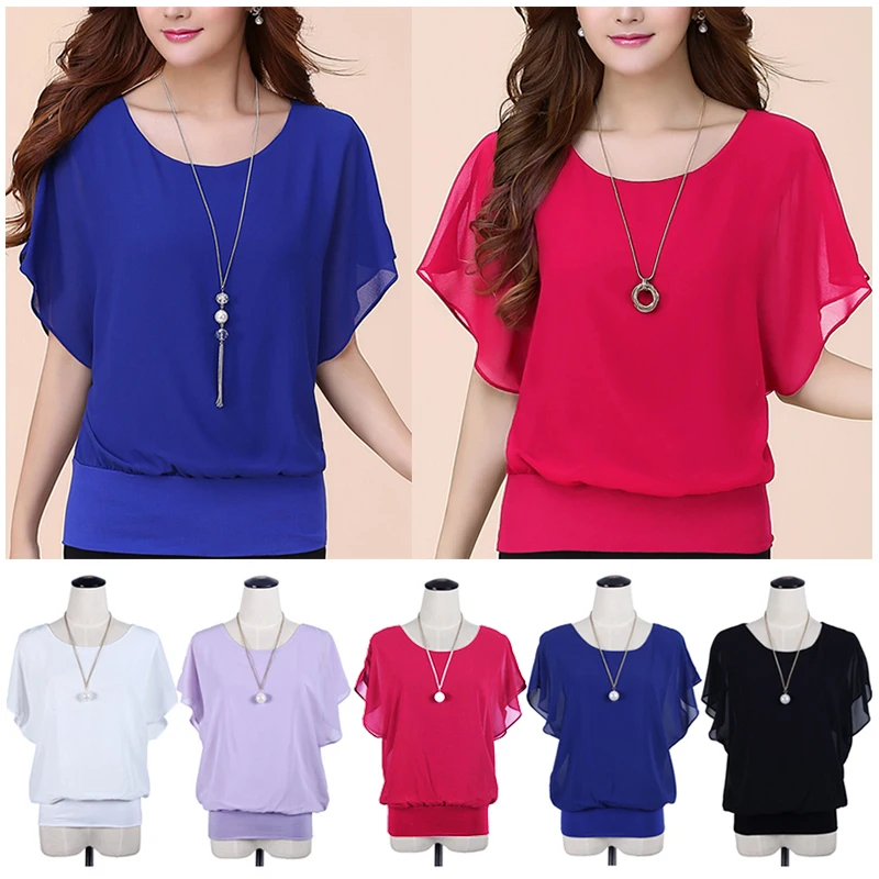 Loose Large Size Short Sleeved Casual Shirt for Women New Summer Fashionable Slimming Covering the Belly Quality Chiffon Top