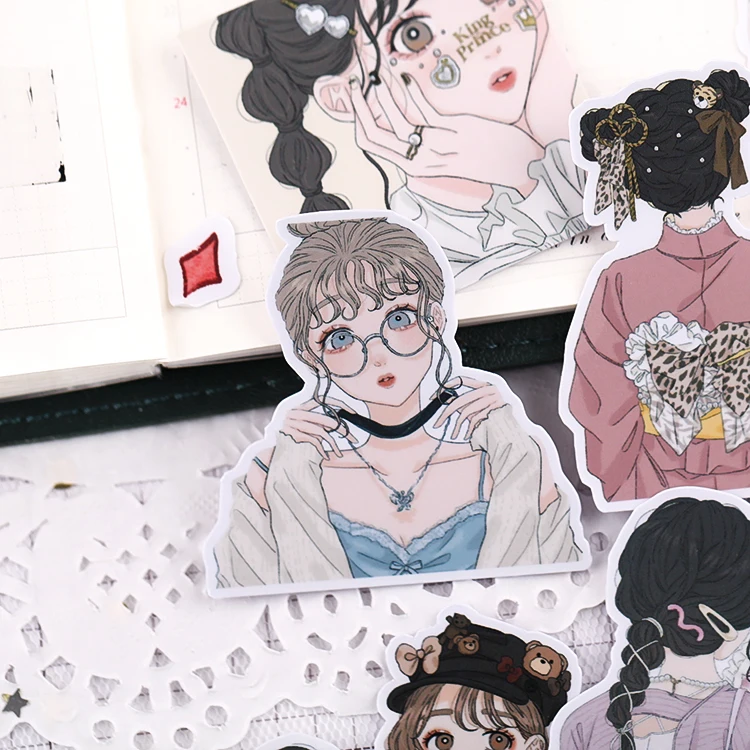 Pegatinas de 20 piezas para manualidades, pegatinas de dibujos animados, Anime, chica, flor, sombra, chica, corazón, lindo, Material decorativo