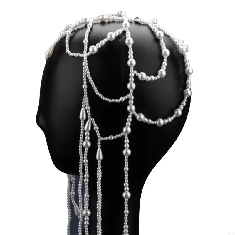 

652F Pearls Tassels Hairpiece Elegant Weddings Headdress Original Handmade Headwear for Weddings and Parties