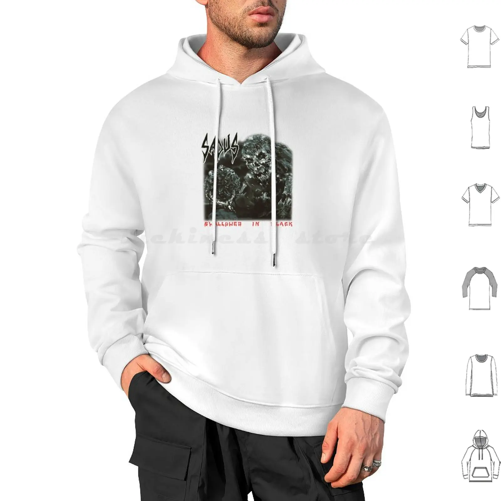 Engolabado en negro Sudadera con capucha de algodón de manga larga Sadus Band Thrash Metal Death Metal Out para crónicas de sangre del caos de ira