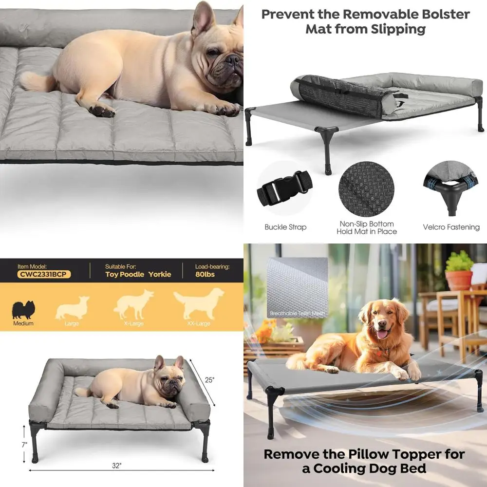 

Elevated Dog Bed with Removable Waterproof Bolster, Breathable Mesh, Non-Slip Feet, Grey, 32x25 inches, CWC2331B
