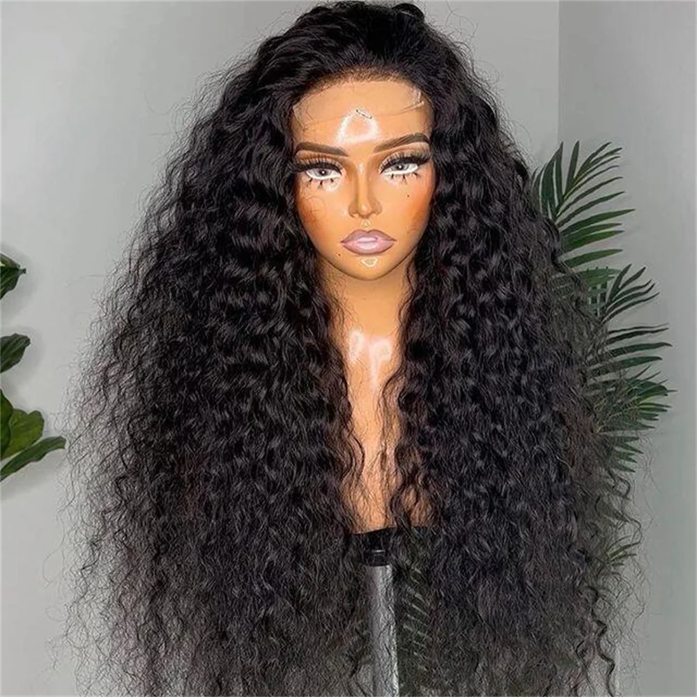 Soft Black Kinky Curly 180 Density 26 inch Preplucked Long Hair Wig For Women Natural Hairline Wig With Afro Baby Hair