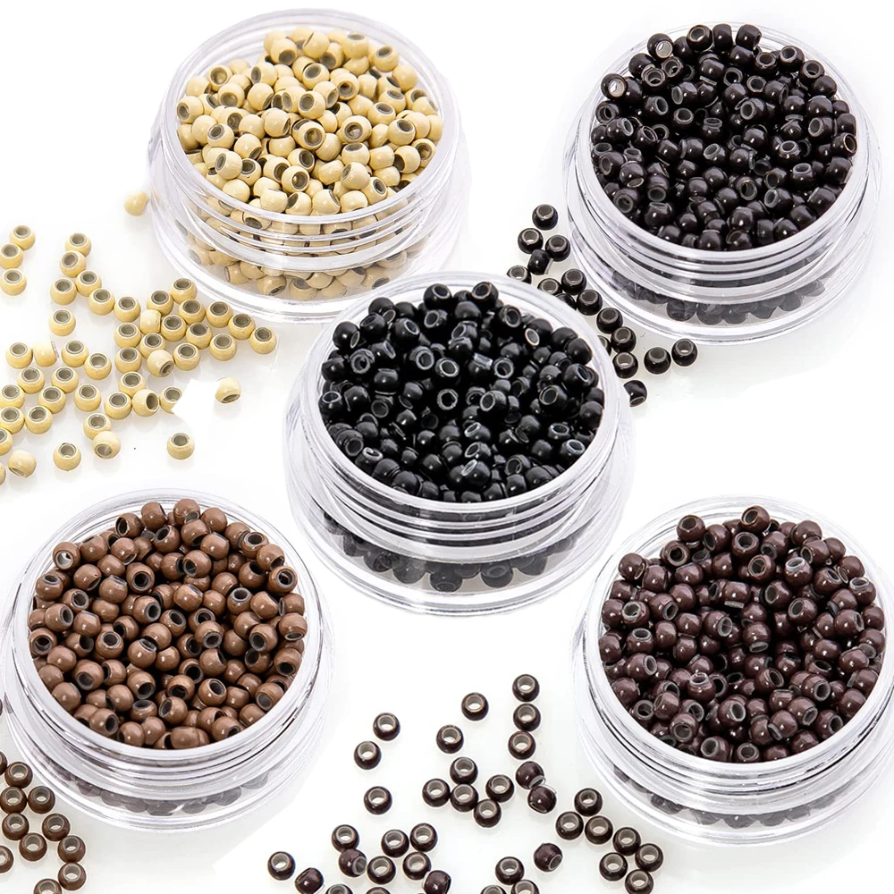 1000 PCS Silicone Lined Beads Nano Micro Link Rings for Nano Tip Human Hair Extensions 3.0x1.8x2.2mm