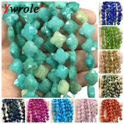 12mm Four Leaf Clover Natural Stone Turquoise Amber Chalcedony Faceted Spacer Beads for Jewelry Making DIY Bracelets Accessories