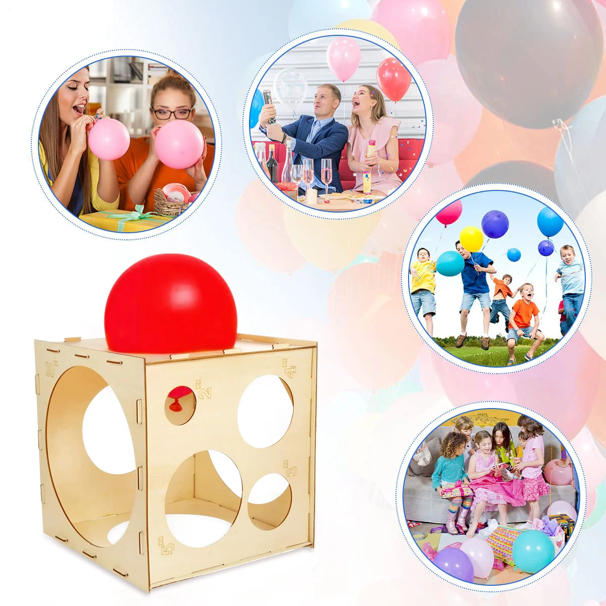 30cm Wooden Balloon Sizer Cube Box Balloons Measuring Box For Birthday Party Baloons Arch Garland Wedding Decoration Ballon Tool