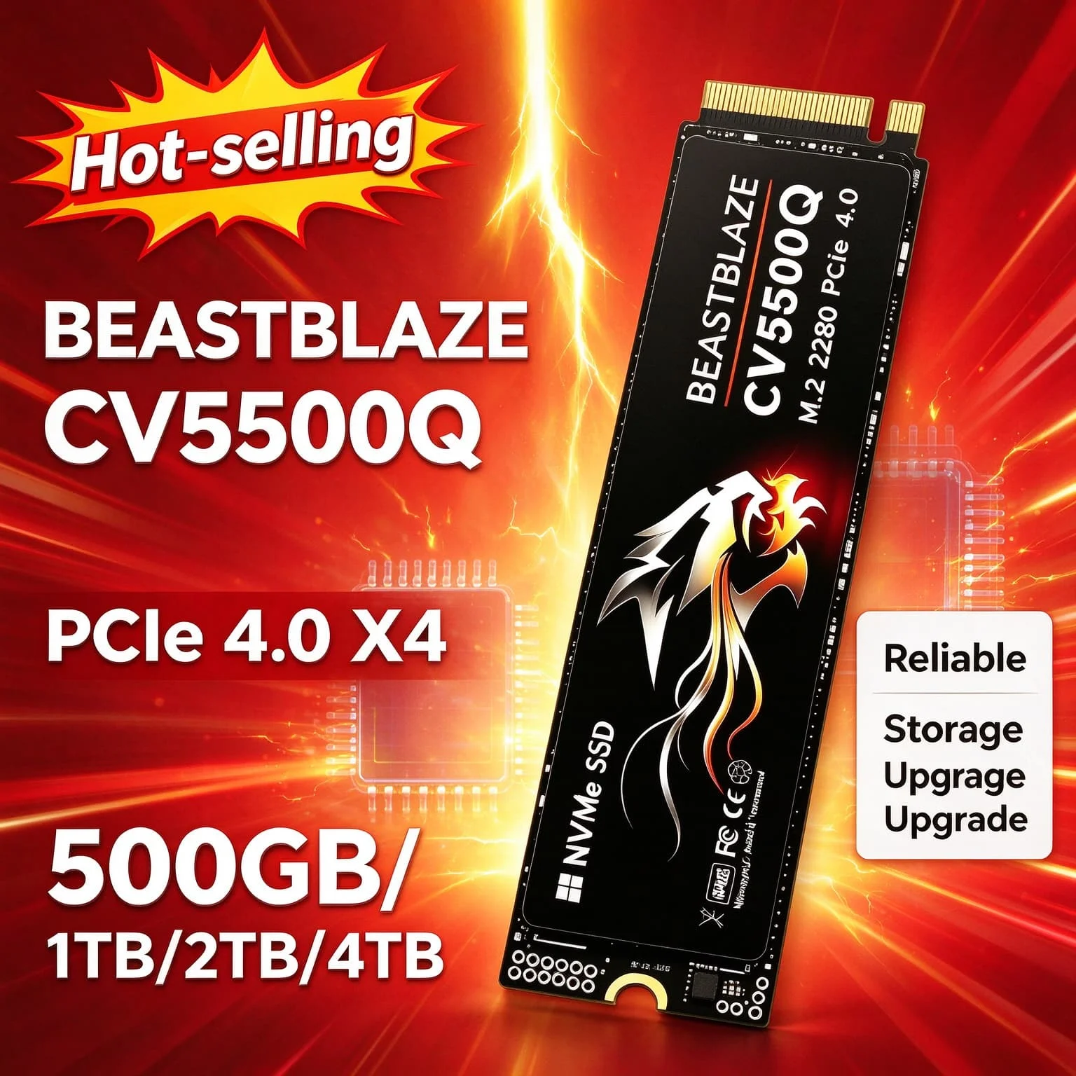 Prime Boost CV5500Q 4TB 500GB 1TB 2TB M.2 NVMe Inside Solid State Drive Quick Transfer Storage Gaming PC Laptop Desktop