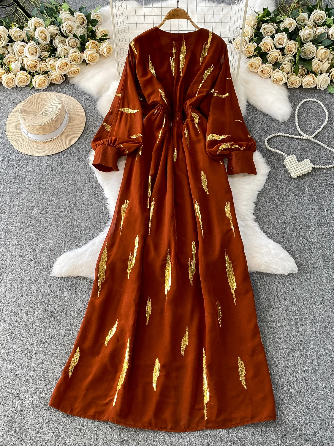 Ele v-ne longue Sve Dr femmes taille haute gaze minceur fendu paillettes Dr décontracté Sle a-ligne jupe pour Par