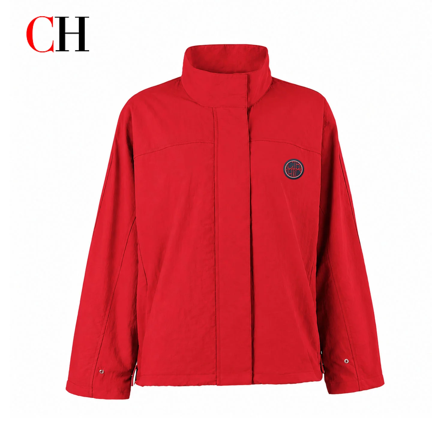 CH Women's Red Stand Collar Er Jacket Windproof Casual Zipper Lightweight Outdoor Streetwear Jacket Spring and Autumn Style