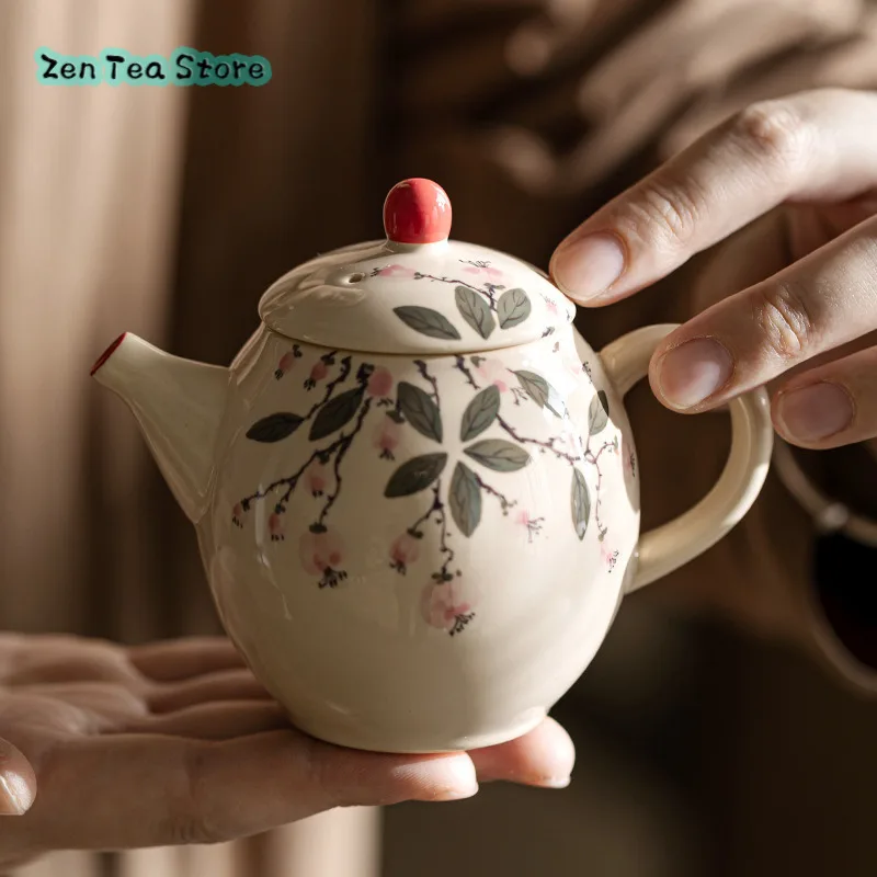 Wood Ash Under The Glaze Hand-painted Falling-flower Fine Pot Small Teapot Ceramic Home Tea Infuser High-end Tea Room Tea Pot