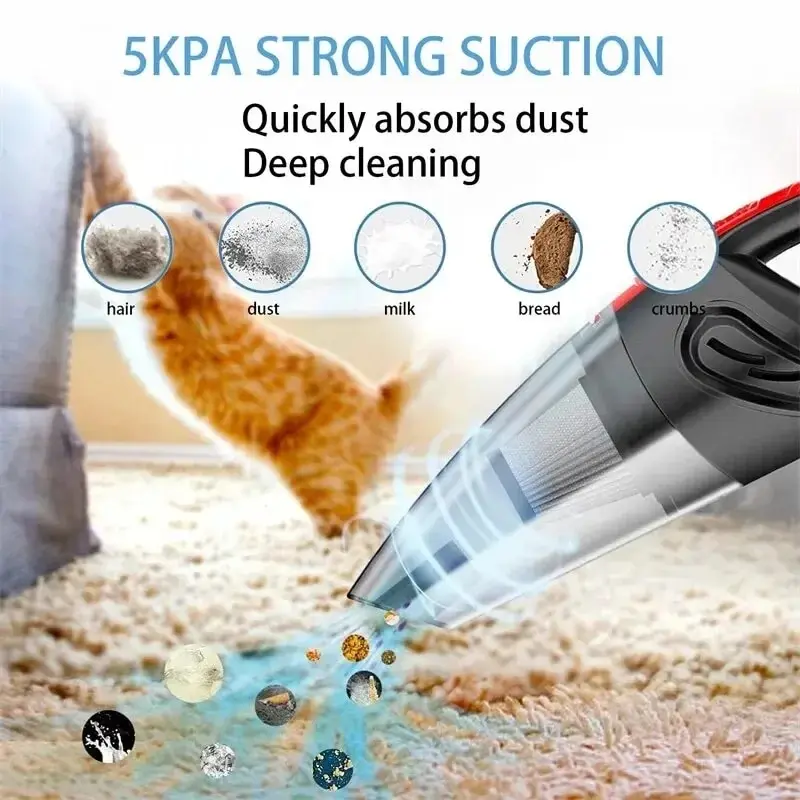 Portable Car Wireless Vacuum Cleaner Powerful Suction Rechargeable Handheld Vacuum Cleaner Quick Charge for Car Home Pet Hair