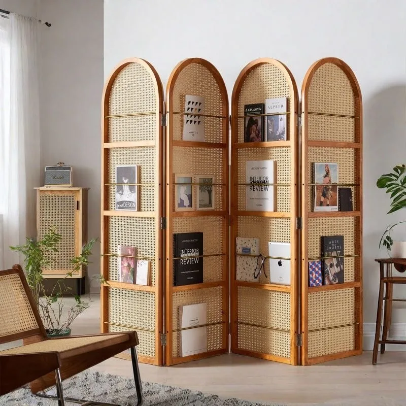 Solid wood rattan folding screen, multi-layer rattan, rack