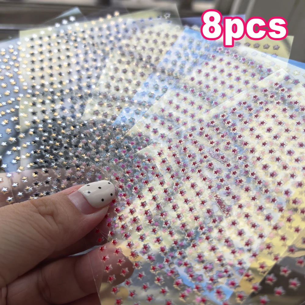 8 قطعة 8-colors نجوم صغيرة ملصقات الأظافر ثلاثية الأبعاد عيد الميلاد ستار ستار الذهب الأحمر الوردي نجمة ذاتية اللصق مسمار الديكور الشارات لوازم #1