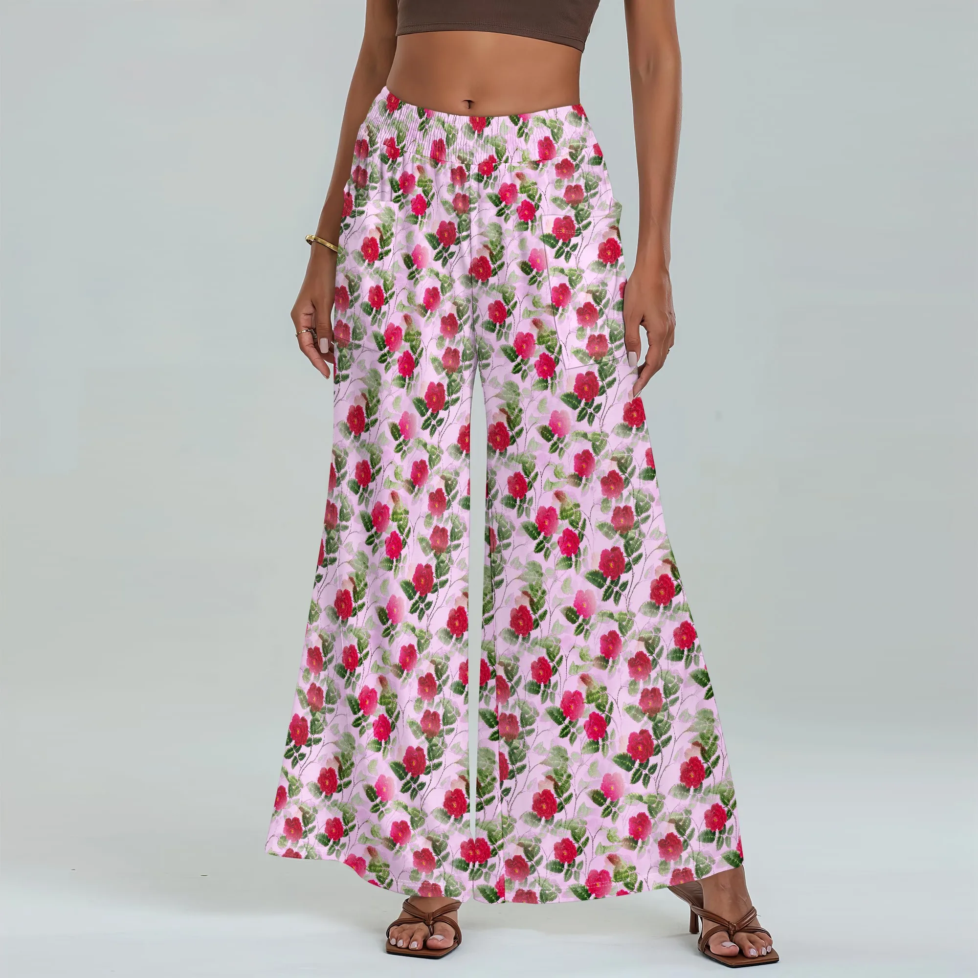

Women's Wide Leg Pants with Pockets Floral Pattern for All Seasons Casual Comfort Outdoor Picnic Garden Party