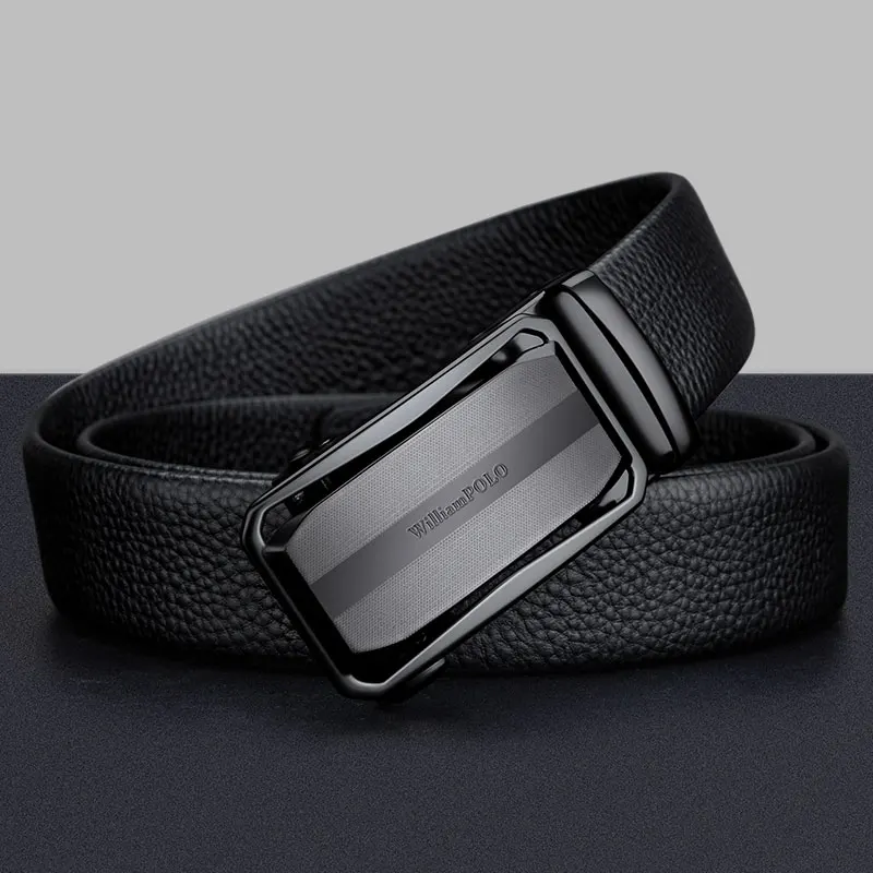 Ceinture en cuir de cercle pur pour hommes, boucle noire, automatique, mode américains, tout affaires, nouveau