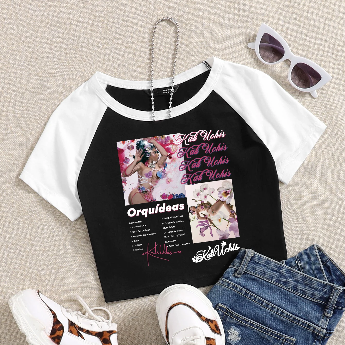 Kali Uchis Orquideas Album Shirt Girls O-Neck Crop T-Shirt Fashion Hip Hop Singer Merch for Fans Gift Tops